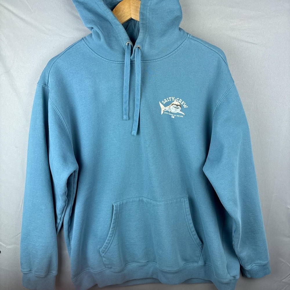 Salty Crew Shark Graphic Hoodie Mens XL Blue Pullover Fleece Sweatshirt